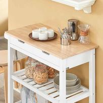 spintele su stalciais - SoBuy Virtuvės sala ant ratukų FKW68-WN, balta/ruda (White/Brown) - 6 nuotrauka