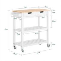spintele su stalciais - SoBuy Virtuvės sala ant ratukų FKW68-WN, balta/ruda (White/Brown) - 7 nuotrauka