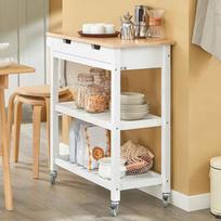 spintele su stalciais - SoBuy Virtuvės sala ant ratukų FKW68-WN, balta/ruda (White/Brown) - 8 nuotrauka