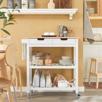 spintele su stalciais - SoBuy Virtuvės sala ant ratukų FKW68-WN, balta/ruda (White/Brown) - 9 nuotrauka