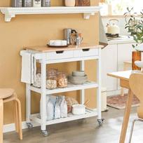 spintele su stalciais - SoBuy Virtuvės sala ant ratukų FKW68-WN, balta/ruda (White/Brown) - 10 nuotrauka