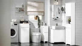 skalbiniu spintele - Sobuy BZR110-W vonios spintelė su skalbinių krepšiais, balta (White) - 2 nuotrauka