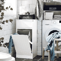 skalbiniu spintele - Sobuy BZR110-W vonios spintelė su skalbinių krepšiais, balta (White) - 9 nuotrauka
