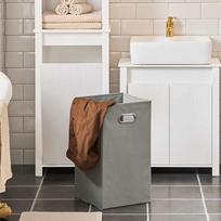 spintele su stalciais - Aukšta vonios spintelė Sobuy BZR102-W, balta (White) su skalbinių krepšeliu ir stalčiais - 5 nuotrauka
