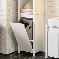 spintele su stalciais - Aukšta vonios spintelė Sobuy BZR102-W, balta (White) su skalbinių krepšeliu ir stalčiais - 6 nuotrauka