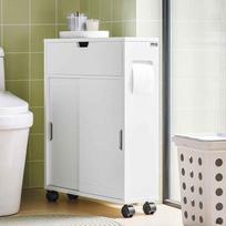 balta spintele su ratukais - SoBuy vonios kambario spintelė su ratukais BZR31-W, balta/juoda (White/Black) - 9 nuotrauka