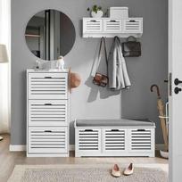 prieskambario baldai - SoBuy batų suoliukas FSR102-W, baltas/pilkas (White/Grey) - 2 nuotrauka