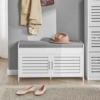 prieskambario baldai - SoBuy batų suoliukas FSR102-W, baltas/pilkas (White/Grey) - 9 nuotrauka