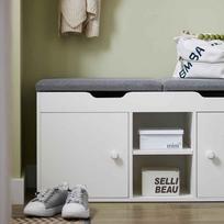 prieskambario baldai - SoBuy Suoliukas su 2 durelėmis FSR96-W, baltas/pilkas (White/Grey) - 5 nuotrauka