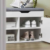 prieskambario baldai - SoBuy Suoliukas su 2 durelėmis FSR96-W, baltas/pilkas (White/Grey) - 6 nuotrauka