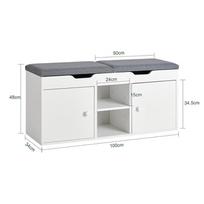 prieskambario baldai - SoBuy Suoliukas su 2 durelėmis FSR96-W, baltas/pilkas (White/Grey) - 8 nuotrauka