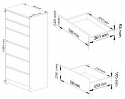 stalciai 60 cm - Komoda NORE K60 su 6-iais stalčiais, balta - 8 nuotrauka
