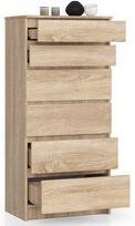 stalciai 60 cm - Komoda NORE K60 su 6-iais stalčiais, ąžuolo spalvos - 8 nuotrauka