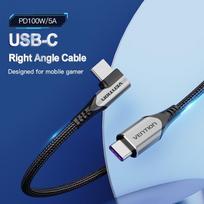 5a usb c laidas - Vention TAKHF USB-C į USB-C 5A kampinis kabelis 1m Pilkas (Gray) - 3 nuotrauka