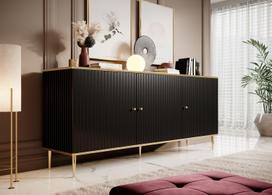 juoda komoda - Komoda Cama Meble Glamour, aukso/juoda, 180 cm x 40 cm x 75.5 cm - 3 nuotrauka