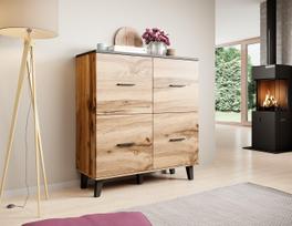 medzio komoda - Komoda Cama Meble Lotta 4D, juoda/medžio, 110 cm x 45 cm x 119 cm - 2 nuotrauka