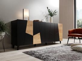 komodos 200 - Komoda Cama Meble Etna, ąžuolo/juoda, 200 cm x 42 cm x 82 cm - 2 nuotrauka