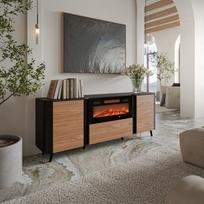 zidinys komoda - Cama Volare komoda 200 x 39 x 75 cm juoda/riešutmedžio su židiniu - 2 nuotrauka