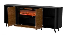 zidinys komoda - Cama Volare komoda 200 x 39 x 75 cm juoda/riešutmedžio su židiniu - 3 nuotrauka