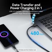 usb type c laidas - CABLE USB-C TO USB2.0/0.25M BLACK CTHBC VENTION - 11 nuotrauka