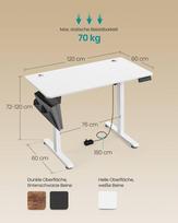 rasomasis darbo stalas - Songmics Reguliuojamo aukščio elektrinis stalas 60 x 120 x (72-120) cm, baltas/pilkas (White/Grey) - 3 nuotrauka