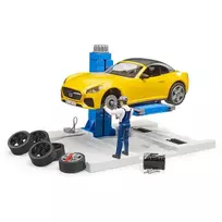 bruder - BRUDER bworld Automobilių Aptarnavimo Centras + Roadster, mėlyna/geltona - 3 nuotrauka