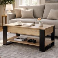 stalas transformeris - ModernHome Kavos staliukas transformeris su pakeliamu išskleidžiamu stalviršiu, Sonoma ąžuolas (Sonoma Oak) / Juodas (Black) - 8 nuotrauka