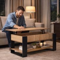 stalas transformeris - ModernHome Kavos staliukas transformeris su pakeliamu išskleidžiamu stalviršiu, Sonoma ąžuolas (Sonoma Oak) / Juodas (Black) - 9 nuotrauka