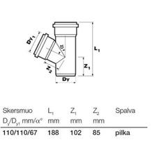 kanalizacijos vamzdziai - Trišakis Wavin 3-Way Connector Pipe Grey 67° 110mm - 2 nuotrauka
