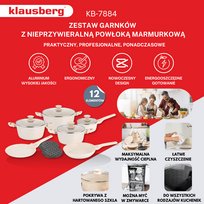 Klausberg KB-7884 puodų ir keptuvių rinkinys, 12 dalių, Kreminė (Cream)