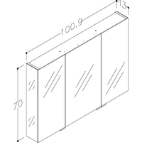 vonia 100x70 - Vonios spintelė RB BATHROOM, pakabinama, su dvigubo veidrodžio durelėmis, 100x70x13 cm - 2 nuotrauka