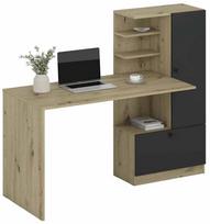 Rašomasis stalas su lentyna Hobas, 150 cm x 62 cm, 120 cm, juoda sp./artisan oak sp.
