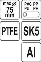 vamzdzio pjoviklis - YATO PVC PP, PE, PU 75mm YT-22274 - 2 nuotrauka