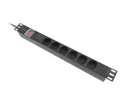 ilgintuva rite - Lanberg PDU-06E-0200-BK, 19" 1U, 16A, 6x230V PL, 2m Juodas (Black) - 2 nuotrauka