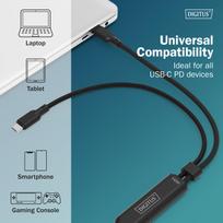140w usb c - Digitus USB-C 2in1 įkrovimo kabelis 140W 1.8m Juodas (Black) - 4 nuotrauka
