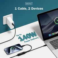 140w usb c - Digitus USB-C 2in1 įkrovimo kabelis 140W 1.8m Juodas (Black) - 5 nuotrauka