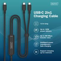 140w usb c - Digitus USB-C 2in1 įkrovimo kabelis 140W 1.8m Juodas (Black) - 6 nuotrauka