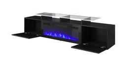 elektrinis zidinys spintele - Cama Meble Rova RTV spintelė su elektriniu židiniu, juoda (Black), 190x37x48 cm - 4 nuotrauka