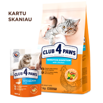 club 4 maistas - CLUB 4 PAWS Premium pilnavertis sausas maistas suaugusioms katėms jautriam virškinimui „SENSITIVE DIGESTION“, 14kg - 3 nuotrauka