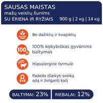 sausas sunu maistas club 4 - CLUB 4 PAWS Premium Hipoalerginis sausas maistas suaugusiems mažų veislių šunims su ėriena ir ryžiais, 14 kg - 4 nuotrauka