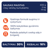 sausas sunu maistas club 4 - CLUB 4 PAWS Premium Visavertis sausas maistas visų veislių šuniukams su dideliu vištienos kiekiu 14 kg - 3 nuotrauka