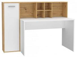 Rašomasis stalas su spintele Forte Eriadu ERBB351-C979, 158 cm x 66 cm, 116 cm, ruda sp./balta sp.