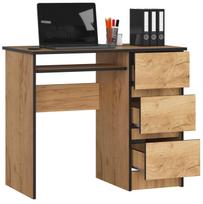 auksinis azuolas - Rašomasis stalas su stalčiais Akord A6 Right, 90 cm x 50 cm, 77 cm, tamsaus ąžuolo sp. - 3 nuotrauka