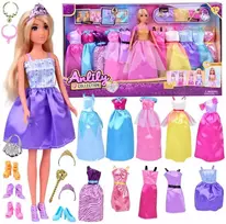 lele modelis - Anlily MODEL lėlė + didelis 11 princesės suknelių ir aksesuarų rinkinys ZA5695 - 1 nuotrauka