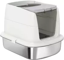 PawHut Nerfino uždaras kačių tualetas iš nerūdijančio plieno, Baltas (White)