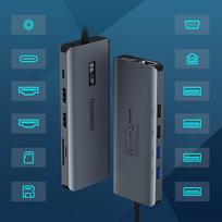 aux to usb - Choetech HUB-M26 12in1 USB-C į USB-C / USB-A / HDMI / VGA / AUX / SD / TF Pilkas (Gray) - 2 nuotrauka
