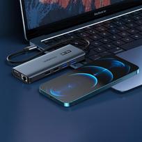 aux to usb - Choetech HUB-M26 12in1 USB-C į USB-C / USB-A / HDMI / VGA / AUX / SD / TF Pilkas (Gray) - 7 nuotrauka