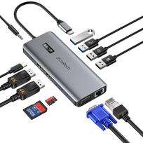 aux to usb - Choetech HUB-M26 12in1 USB-C į USB-C / USB-A / HDMI / VGA / AUX / SD / TF Pilkas (Gray) - 9 nuotrauka