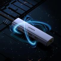 usb c kabelis - UGREEN 5in1 USB-A to 3x USB 3.0 + RJ45 + USB-C adapteris, sidabrinė - 3 nuotrauka