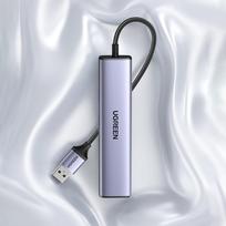 usb c kabelis - UGREEN 5in1 USB-A to 3x USB 3.0 + RJ45 + USB-C adapteris, sidabrinė - 4 nuotrauka